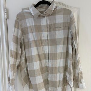 lululemon athletica Women's Beige and White Checkered Button Down Shirt